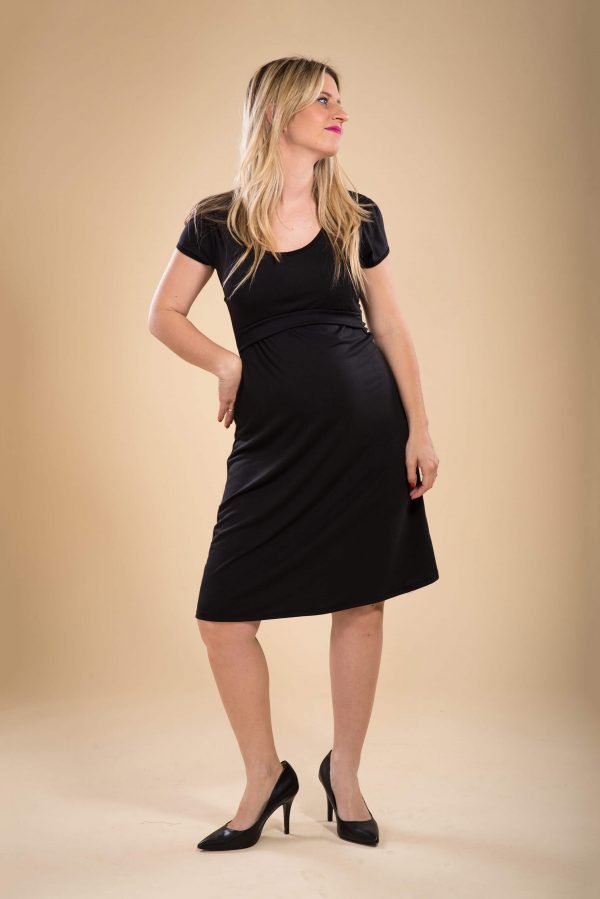 שמלת הריון - מאיה בצבע שחור שרוול קצר