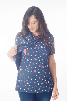 Breast Feeding Blouse – Gilat – Blue with Stars