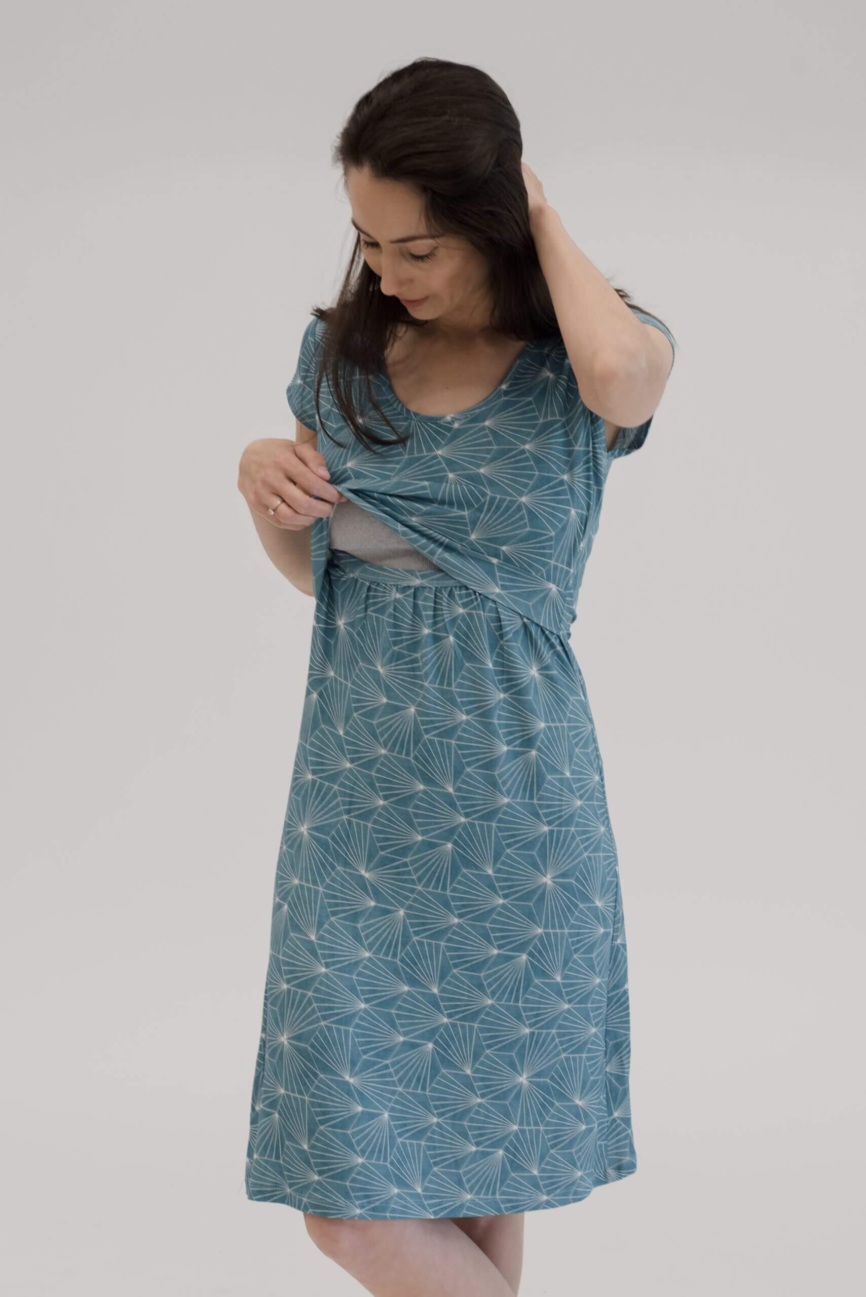 BreastFeeding Dress with short sleeves - Maya turkiz - IMAHOT