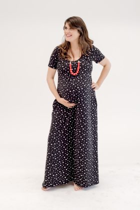 שמלת לייה- מקסי הריון שחור נקודות