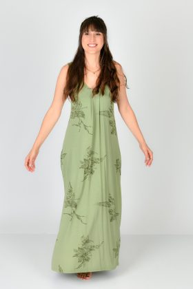 שמלת אנה מקסי ירוק עם פרח