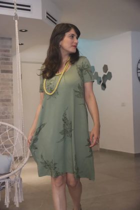 שמלת אילנה ירוק מודפס