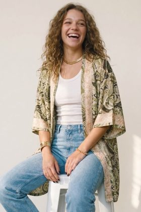 עליונית קימונו שרוול קצר דגם בוהו ארוך